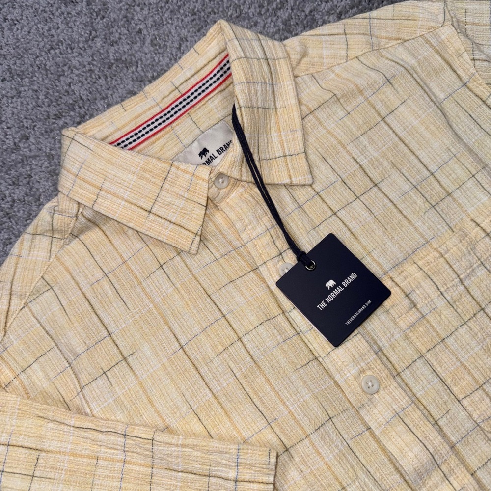 The Normal Brand Sunglow Dobby Shirt Mens Short Sleeve Yellow Small NEW